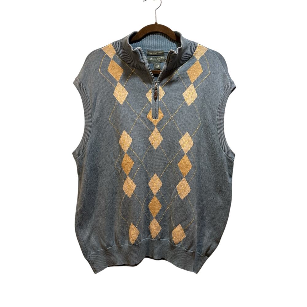 Lyle and Scott golf sweater vest blue argyle men’s large 1/4 zip